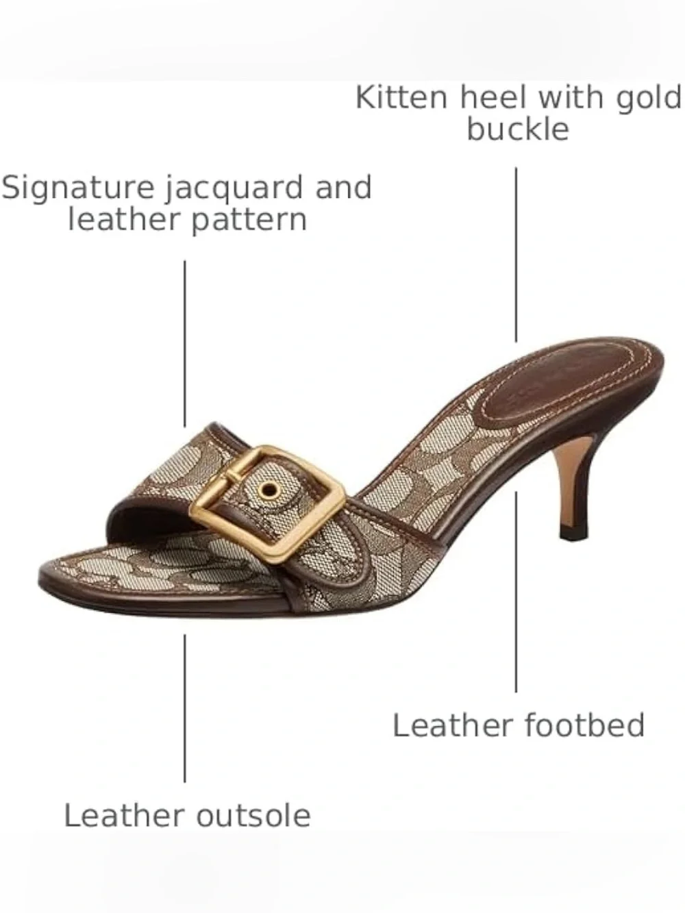 Viral COACH Women's Brown Signature Kitten Heel Sandals with Buckle